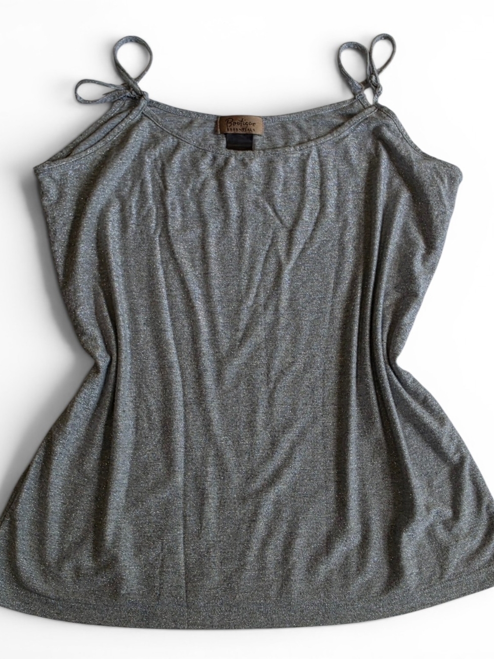 Boutique Essentials Women’s Silver Metallic Shimmer Camisole Tank Top XL